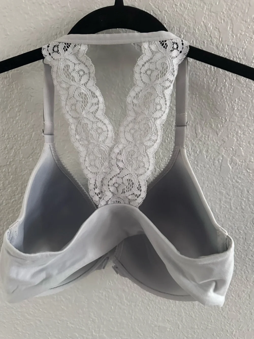 Victoria's Secret Blue Perfect‎ Coverage Racerback Bra 34DDD White Lace Back Bra